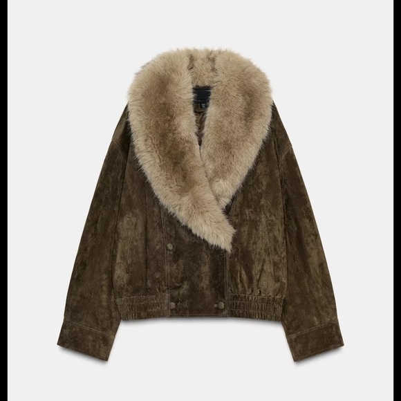 Zara 100% suede leather jacket with fur - Picture 2 of 3